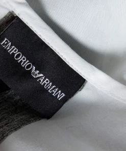 Emporio Armani White Cotton Contrast Trim Zip Front Slim Fit Shirt M For Men -Emporio Armani sale luxury men emporio armani used clothes p476527 002