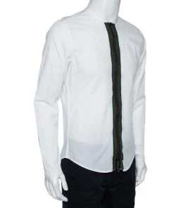 Emporio Armani White Cotton Contrast Trim Zip Front Slim Fit Shirt M For Men -Emporio Armani sale luxury men emporio armani used clothes p476527 005