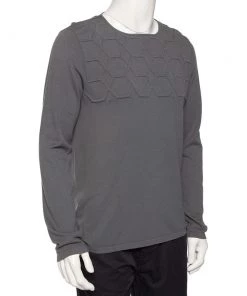 Emporio Armani Grey Embossed Knit Round Neck Sweater L For Men -Emporio Armani sale luxury men emporio armani used clothes p476529 003