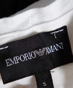 Emporio Armani White Logo Embroidered Cotton V-Neck T-Shirt S For Men -Emporio Armani sale luxury men emporio armani used clothes p476595 002