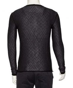 Emporio Armani Black Patterned Knit Long Sleeve T-Shirt L For Men -Emporio Armani sale luxury men emporio armani used clothes p476596 004