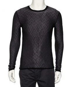 Emporio Armani Black Patterned Knit Long Sleeve T-Shirt L For Men