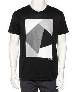 Emporio Armani Black Abstract Printed Cotton Crewneck T-Shirt M For Men
