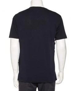 Emporio Armani Navy Blue Striped Cotton V-Neck T-Shirt L For Men -Emporio Armani sale luxury men emporio armani used clothes p476614 005