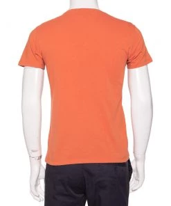 Emporio Armani Orange Logo Embroidered Cotton Crewneck T-Shirt M For Men -Emporio Armani sale luxury men emporio armani used clothes p476617 006