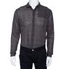Emporio Armani Brown Checkered Knit Overlay Detail Button Front Shirt L For Men