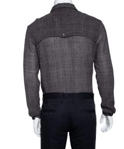 Emporio Armani Brown Checkered Knit Overlay Detail Button Front Shirt L For Men -Emporio Armani sale luxury men emporio armani used clothes p476655 003