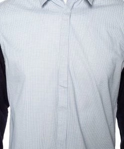 Emporio Armani Blue Checkered Cotton Contrast Sleeve Button Front Shirt L For Men -Emporio Armani sale luxury men emporio armani used clothes p476665 008