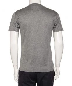 Emporio Armani Grey Abstract Metallic Printed Cotton V-Neck T-Shirt M For Men -Emporio Armani sale luxury men emporio armani used clothes p476693 007