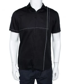 Emporio Armani Black Printed Cotton Button Front Shirt XL For Men