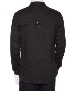 Emporio Armani Charcoal Grey Wool Overlay Detail Button Front Shirt L For Men -Emporio Armani sale luxury men emporio armani used clothes p476712 003