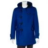 Emporio Armani Blue Wool & Mesh Layered Toggle Button Hooded Duffle Coat XL For Men