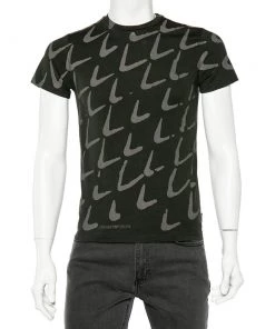 Emporio Armani Olive Green Printed Cotton Crewneck T-Shirt S For Men