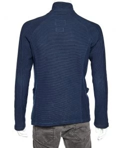 Emporio Armani Navy Blue Rib Knit Button Front Blazer L For Men -Emporio Armani sale luxury men emporio armani used clothes p499785 002