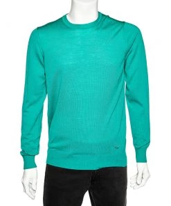Emporio Armani Green Wool Crewneck Jumper XL For Men
