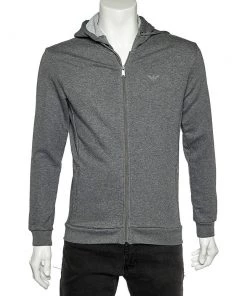 Emporio Armani Grey Cotton Knit Hooded Sweatshirt L For Men