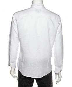 Emporio Armani White Cotton & Linen Button Front Shirt XL For Men -Emporio Armani sale luxury men emporio armani used clothes p505040 001
