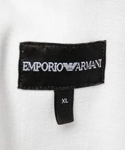 Emporio Armani White Cotton & Linen Button Front Shirt XL For Men -Emporio Armani sale luxury men emporio armani used clothes p505040 005