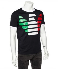 Emporio Armani Navy Blue Cotton Knit Logo Printed T-Shirt XS For Men -Emporio Armani sale luxury men emporio armani used clothes p531819 005