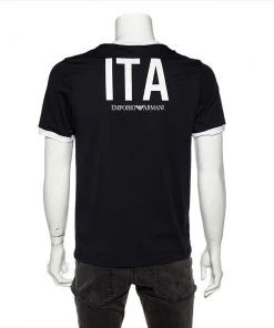 Emporio Armani Navy Blue Cotton Knit Logo Printed T-Shirt XS For Men -Emporio Armani sale luxury men emporio armani used clothes p531819 006