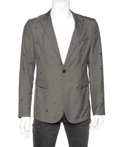 Emporio Armani Grey Wool Cut-Out Patterned Single Breasted Blazer M For Men