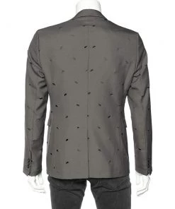 Emporio Armani Grey Wool Cut-Out Patterned Single Breasted Blazer M For Men -Emporio Armani sale luxury men emporio armani used clothes p549988 005