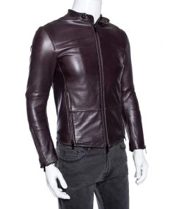 Emporio Armani Brown Leather Zip Front Jacket XS For Men -Emporio Armani sale luxury men emporio armani used clothes p557881 002