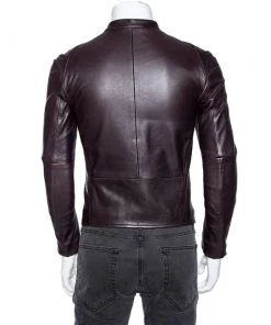 Emporio Armani Brown Leather Zip Front Jacket XS For Men -Emporio Armani sale luxury men emporio armani used clothes p557881 006