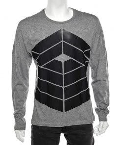 Emporio Armani Grey Printed Cotton Long Sleeve T-Shirt L For Men