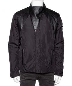 Emporio Armani Black Synthetic & Leather Inset Matt Line Jacket XXL For Men