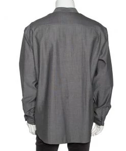 Emporio Armani Giorgio Armani Grey Crinkled Cotton Zip Front Shirt XXL For Men -Emporio Armani sale luxury men emporio armani used clothes p575535 003