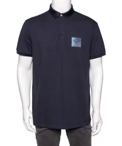 Emporio Armani Navy Blue Cotton Pique Logo Patch Polo T-Shirt XXL For Men