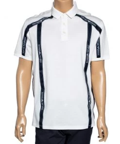 Emporio Armani Off White Cotton Logo Tape Trimmed Polo T-Shirt XXL For Men