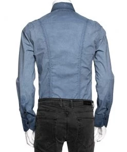 Emporio Armani Blue Cotton Button Down Long Sleeve Shirt S For Men -Emporio Armani sale luxury men emporio armani used clothes p594740 001