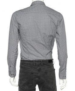 Emporio Armani Blue Logo Printed Cotton Slim Fit Shirt M For Men -Emporio Armani sale luxury men emporio armani used clothes p597907 001