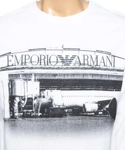 Emporio Armani White Printed Cotton Crewneck Sweatshirt S For Men -Emporio Armani sale luxury men emporio armani used clothes p614283 007