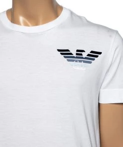 Emporio Armani White Cotton Logo Appliqued Short Sleeve T-Shirt L For Men -Emporio Armani sale luxury men emporio armani used clothes p618582 003