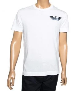Emporio Armani White Cotton Logo Appliqued Short Sleeve T-Shirt L For Men