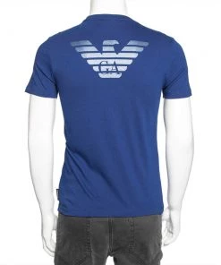 Emporio Armani Blue Logo Printed Cotton Short Sleeve T-Shirt S For Men -Emporio Armani sale luxury men emporio armani used clothes p619400 001
