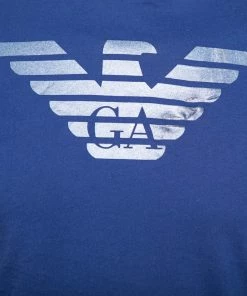 Emporio Armani Blue Logo Printed Cotton Short Sleeve T-Shirt S For Men -Emporio Armani sale luxury men emporio armani used clothes p619400 004