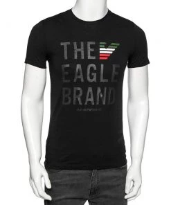 Emporio Armani Black Cotton Printed Crew Neck T-Shirt S For Men