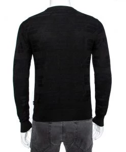 Emporio Armani Black Textured Knit Long Sleeve Crew Neck Sweater XS For Men -Emporio Armani sale luxury men emporio armani used clothes p620375 003