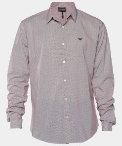 Emporio Armani Burgundy Cotton Slim Fit Shirt XXL For Men