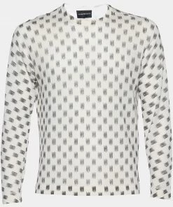 Emporio Armani White Printed Cotton Knit Round Neck Sweater M For Men