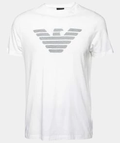 Emporio Armani White Cotton Logo Printed Short Sleeve T-Shirt L For Men