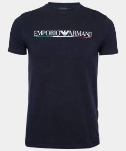 Emporio Armani Navy Blue Cotton Logo Printed Short Sleeve T-Shirt L For Men