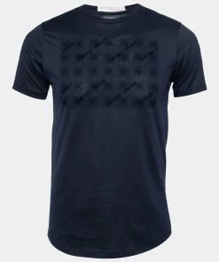 Emporio Armani Navy Blue Flocked Logo Cotton Short Sleeve T-Shirt M For Men