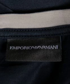 Emporio Armani Navy Blue Flocked Logo Cotton Short Sleeve T-Shirt M For Men -Emporio Armani sale luxury men emporio armani used clothes p632693 005