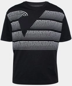 Emporio Armani Black Cotton Logo Printed Crew Neck T-Shirt XL For Men