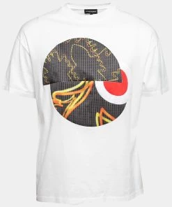 Emporio Armani White Printed Cotton Short Sleeve T-Shirt M For Men